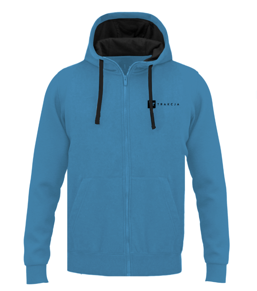 Niebieska bluza z kapturem i podwyższoną stójką. Camicetta x Trakcja