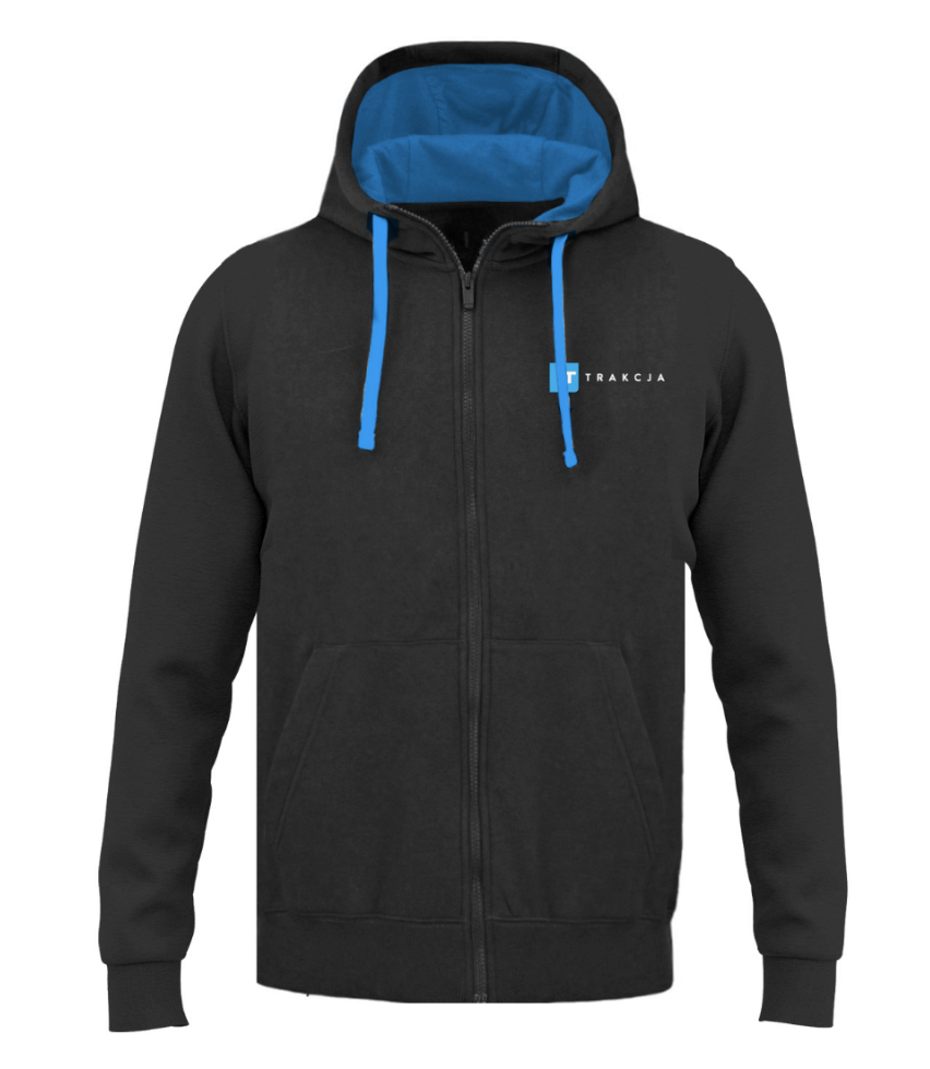 Czarna bluza z kapturem dla firmy. Camicetta x Trakcja